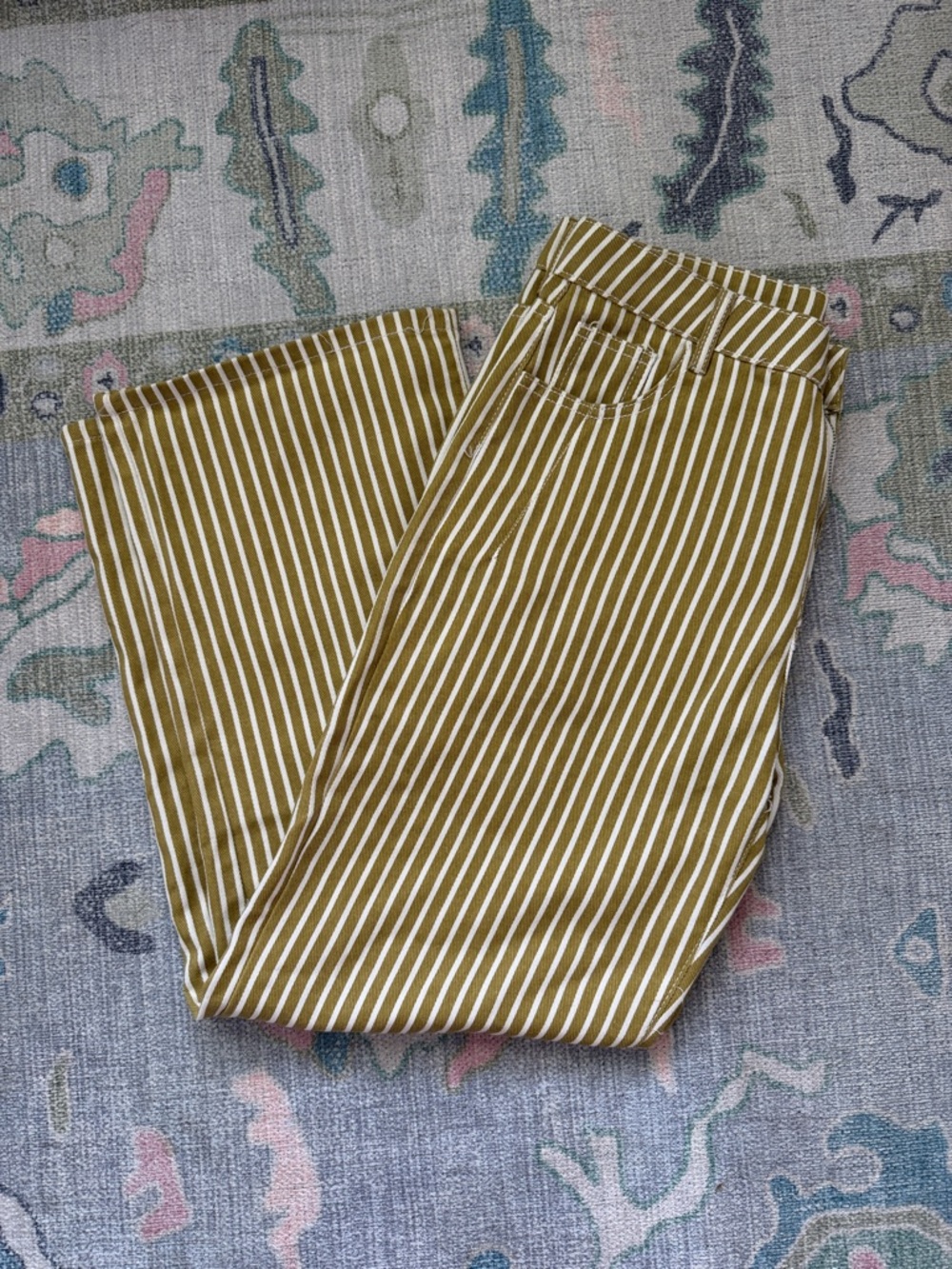 Striped Mustard and White High-Waist Pants Size L